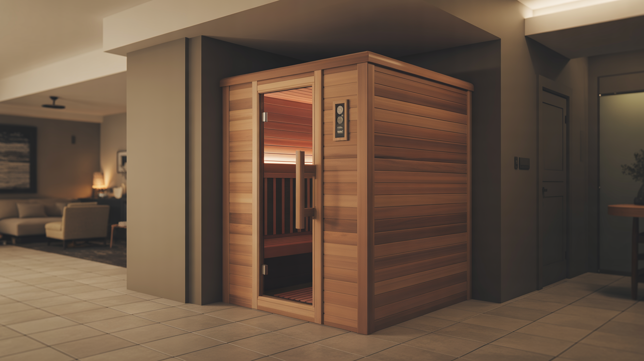 Basement indoor sauna installation with cedar interior