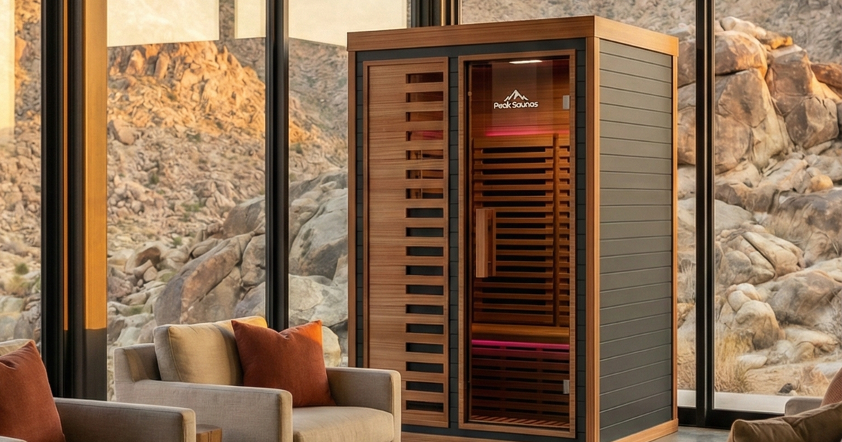 Peak Saunas full-spectrum infrared sauna cabin with red light therapy