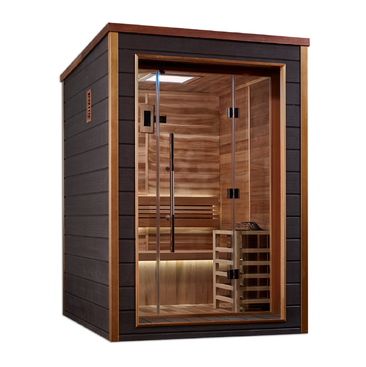 Recosauna Narvik 2-person outdoor-indoor traditional sauna in Canadian Red Cedar