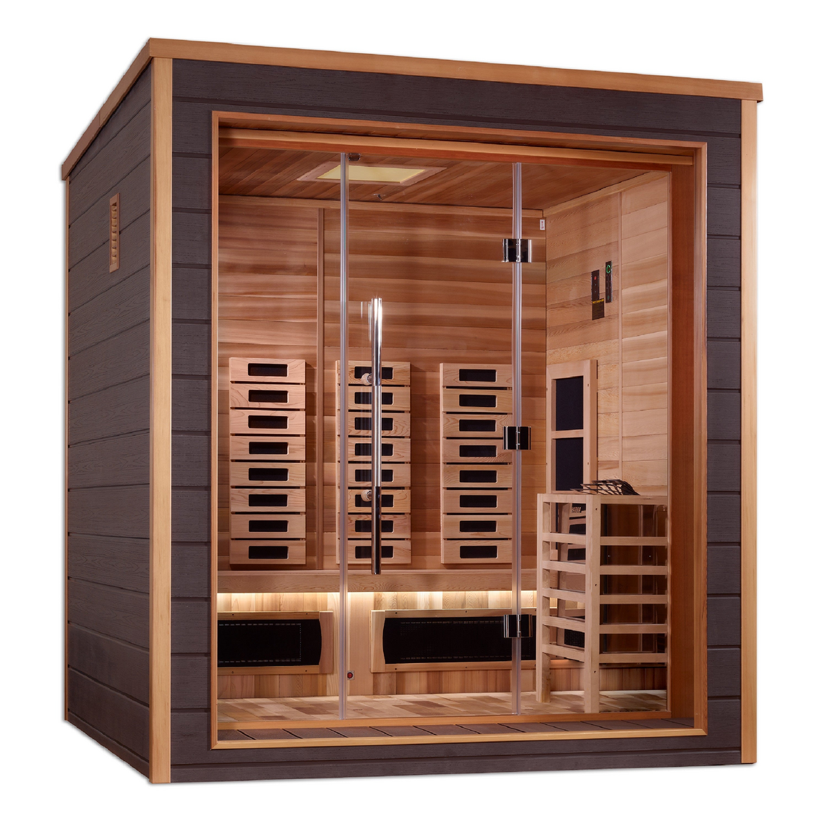 Recosauna Visby 3-person outdoor hybrid sauna with red light therapy feature