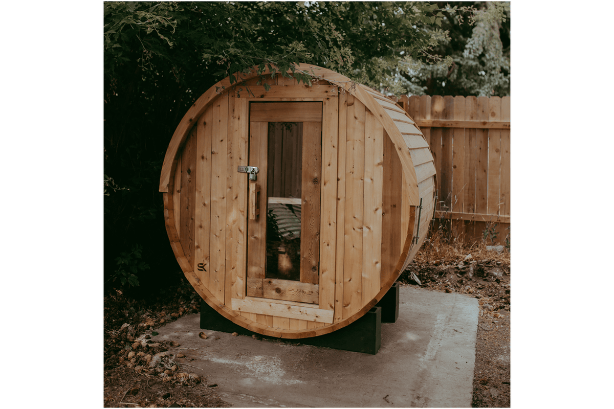 Sweat Kingdom handcrafted barrel sauna in Western Red Cedar