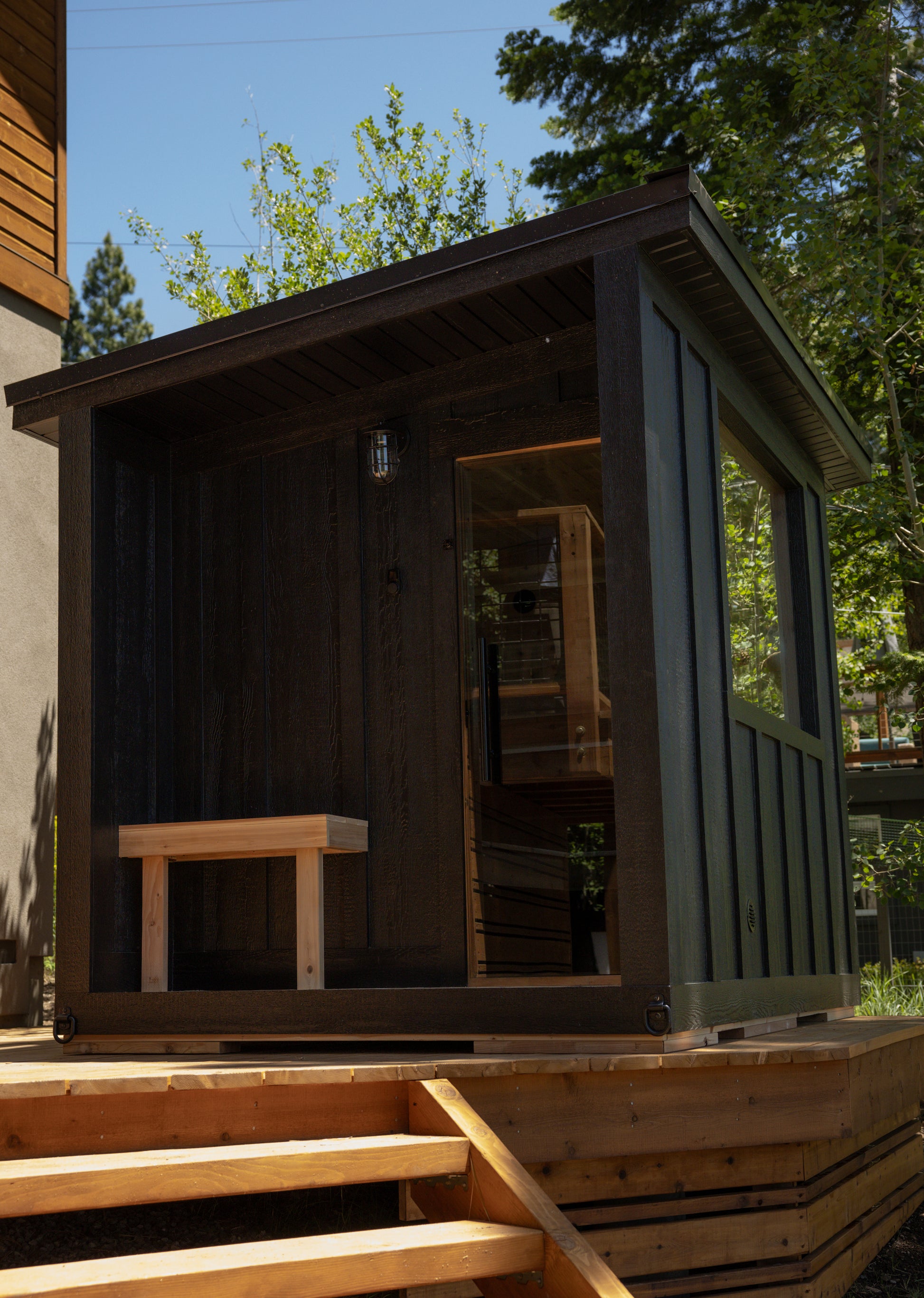 Sweat Kingdom cabin sauna in Western Red Cedar with panoramic window